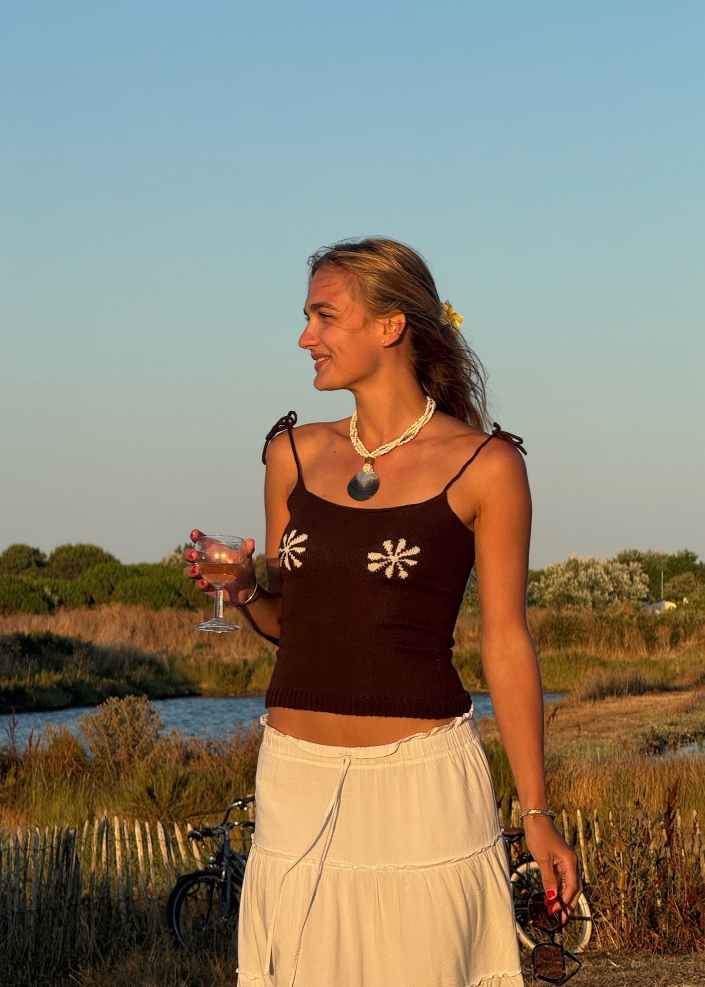 Violette Top - Brown/ white