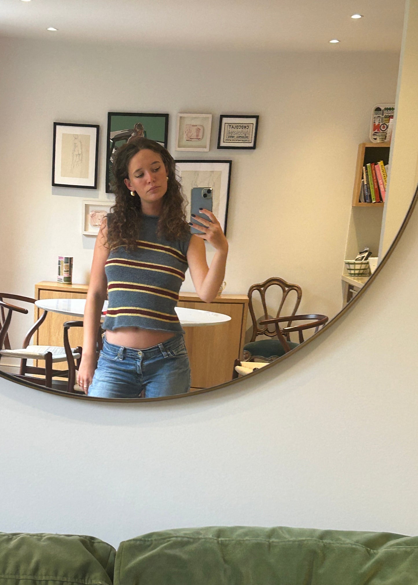 Stripy Top - Smoky Blue, Burgundy, Yellow