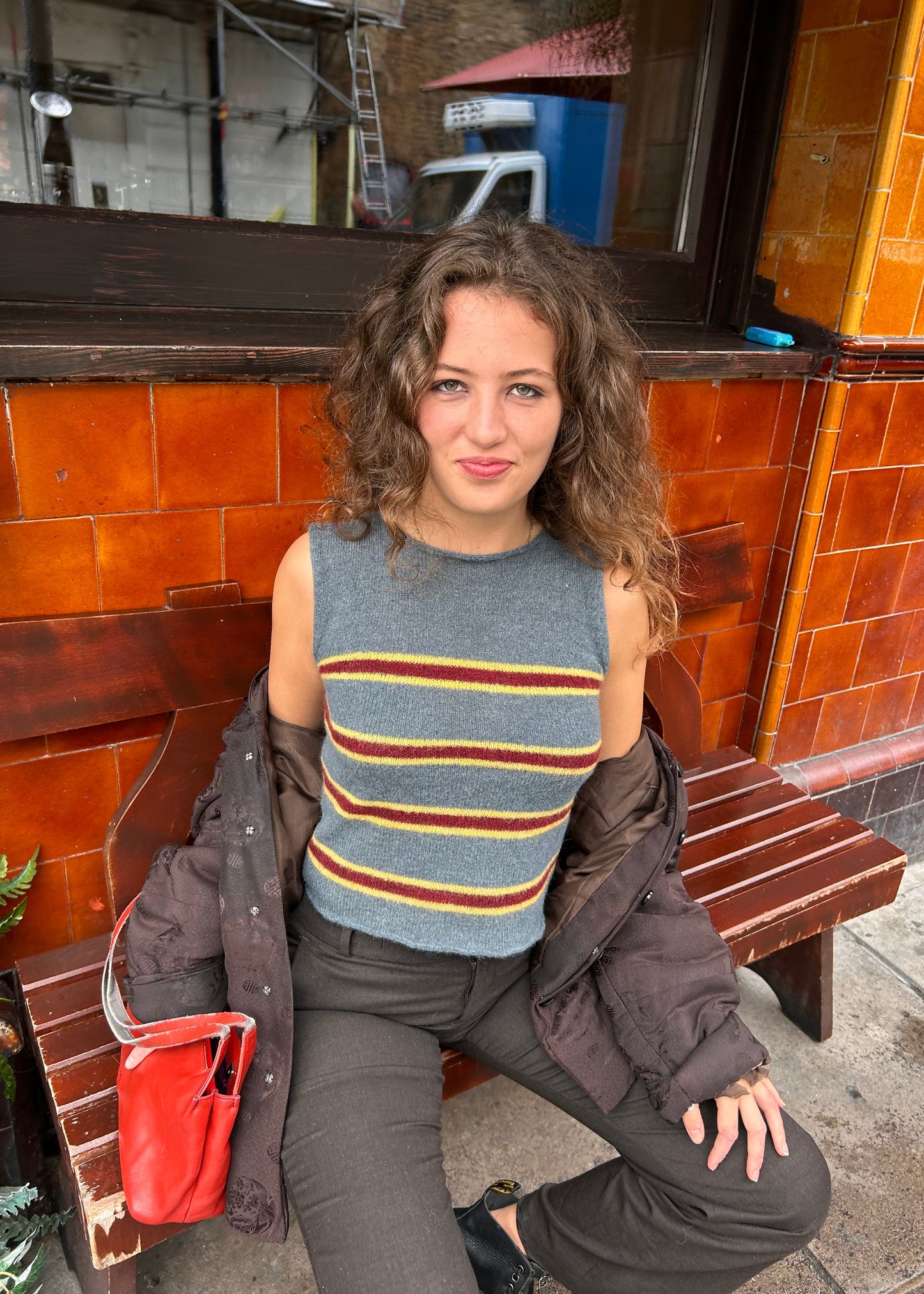 Stripy Top - Smoky Blue, Burgundy, Yellow