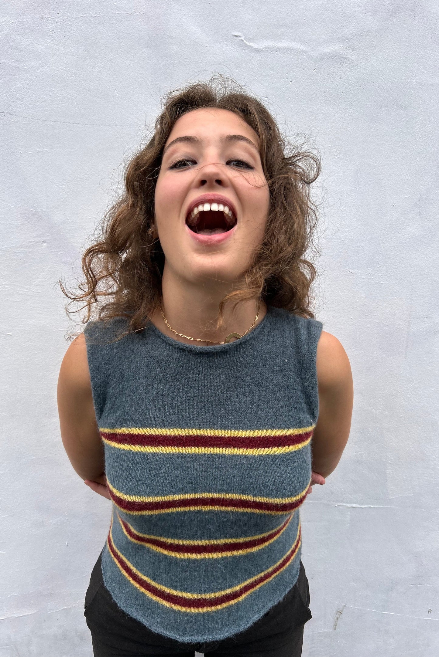 Stripy Top - Smoky Blue, Burgundy, Yellow
