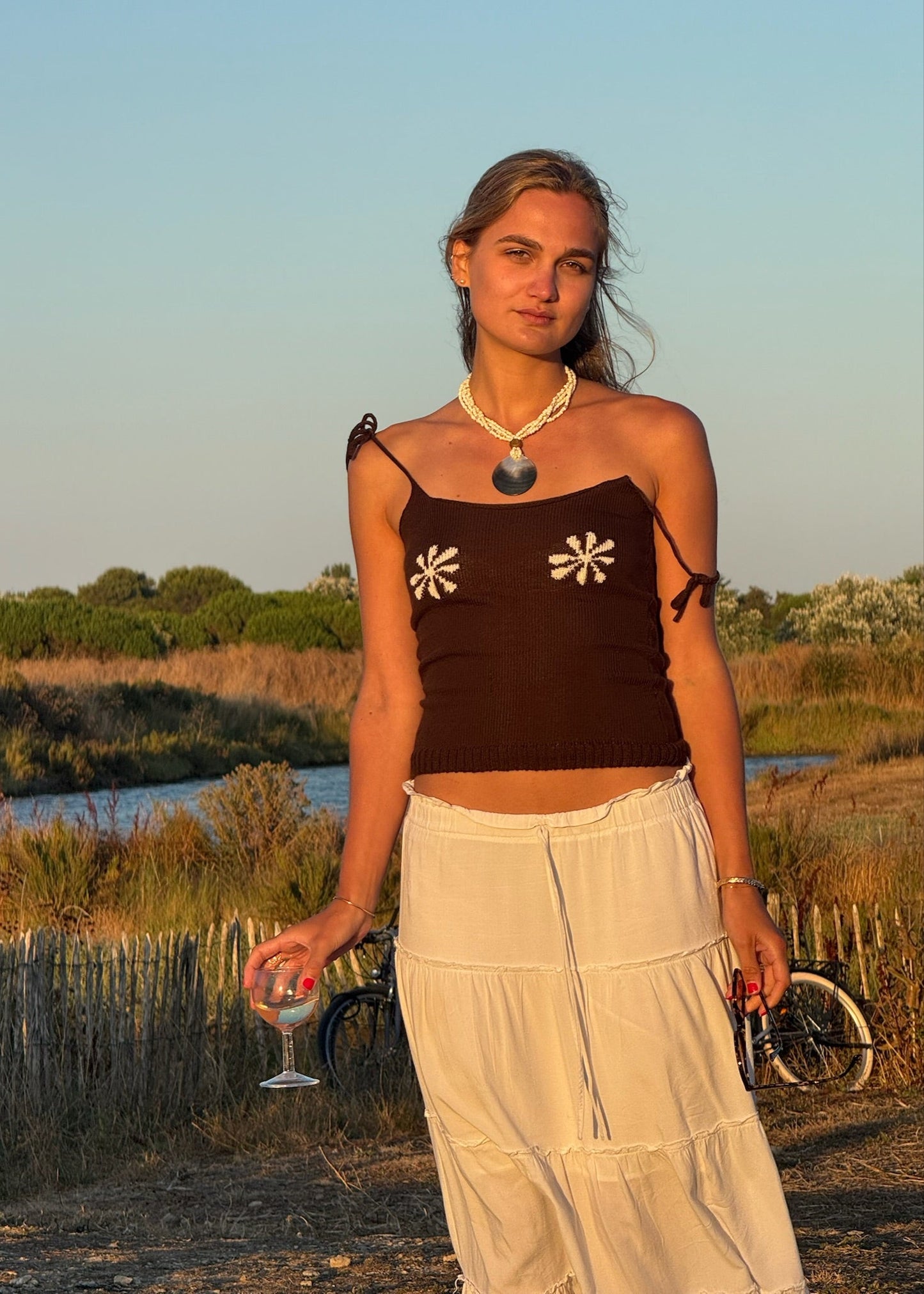 Violette Top - Brown/ white