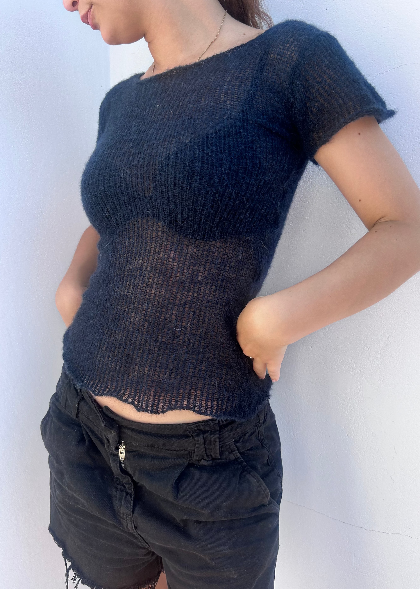 Sheer capped knit