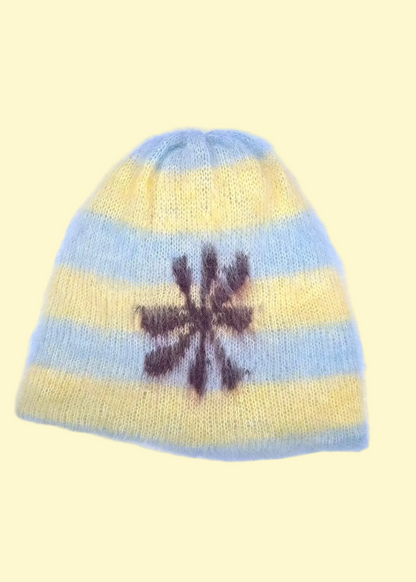 Flower Brushed Beanie - Striped
