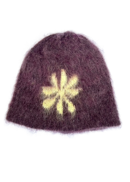 Flower Brushed Beanie - Aubergine