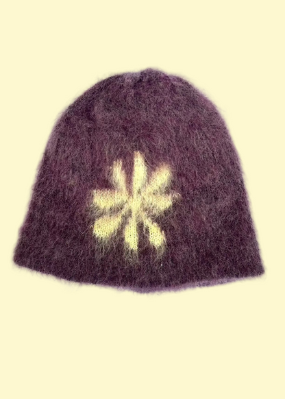 Flower Brushed Beanie - Aubergine