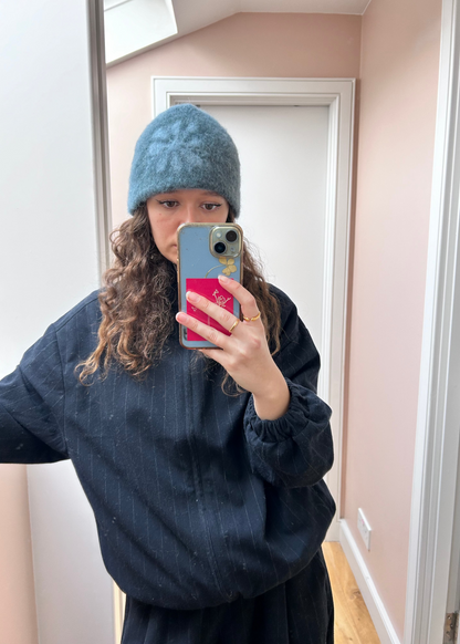 Flower Brushed Beanie - Anthracite Blue