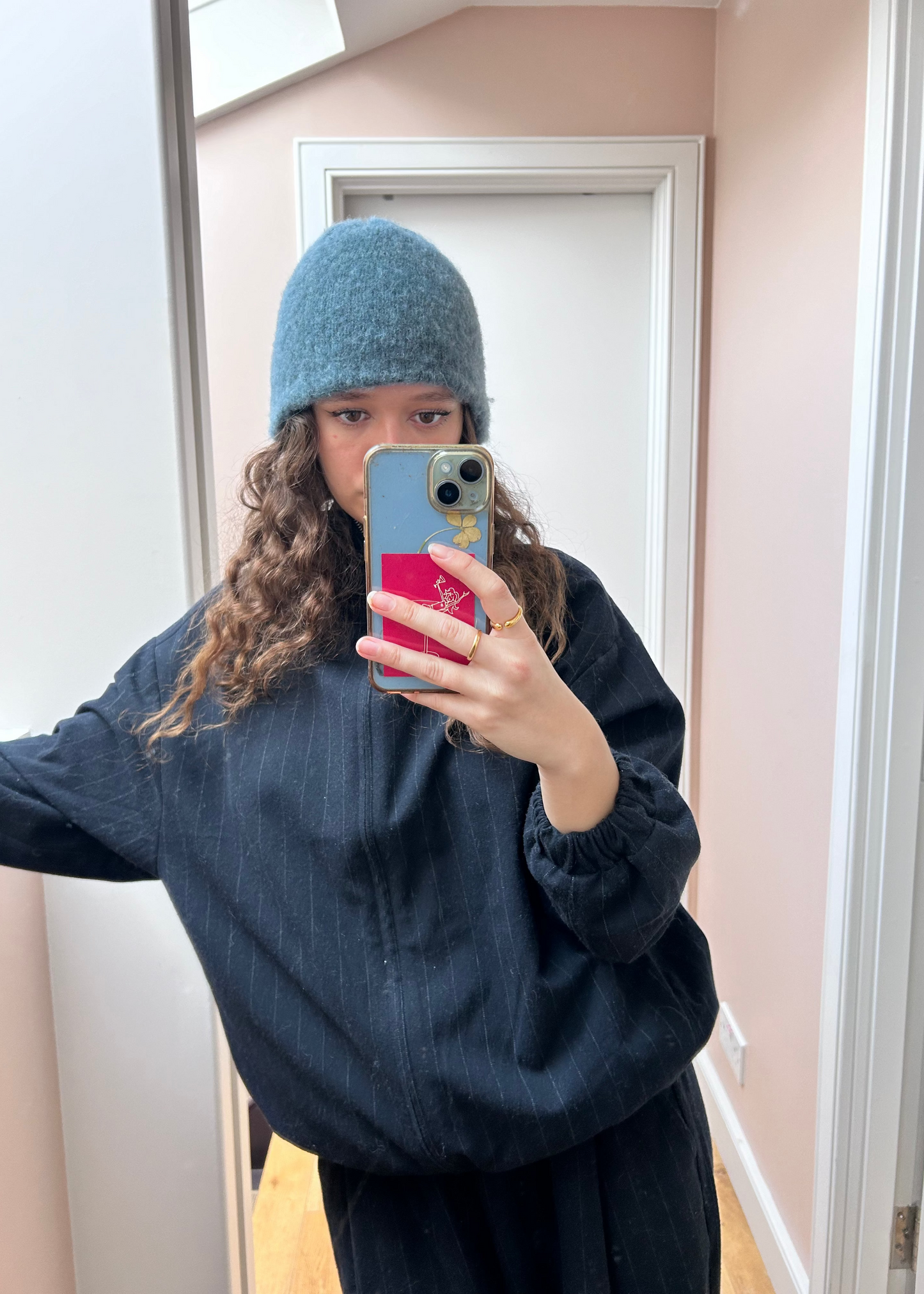 Flower Brushed Beanie - Anthracite Blue