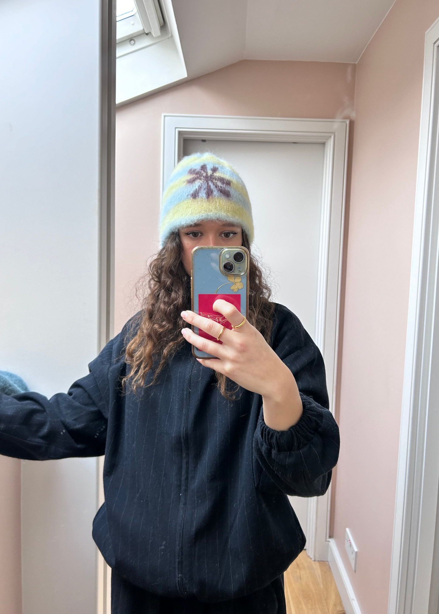 Flower Brushed Beanie - Striped