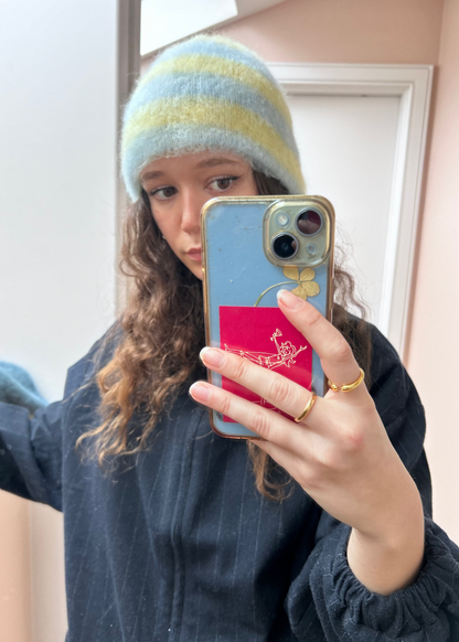 Flower Brushed Beanie - Striped