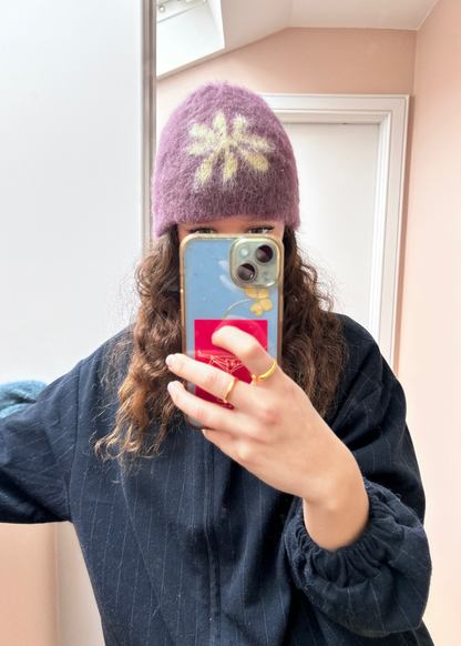 Flower Brushed Beanie - Aubergine