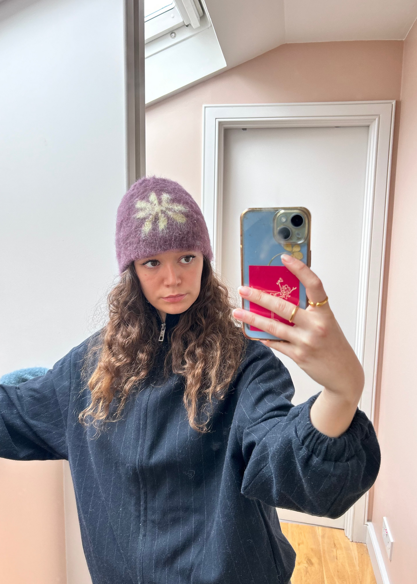 Flower Brushed Beanie - Aubergine