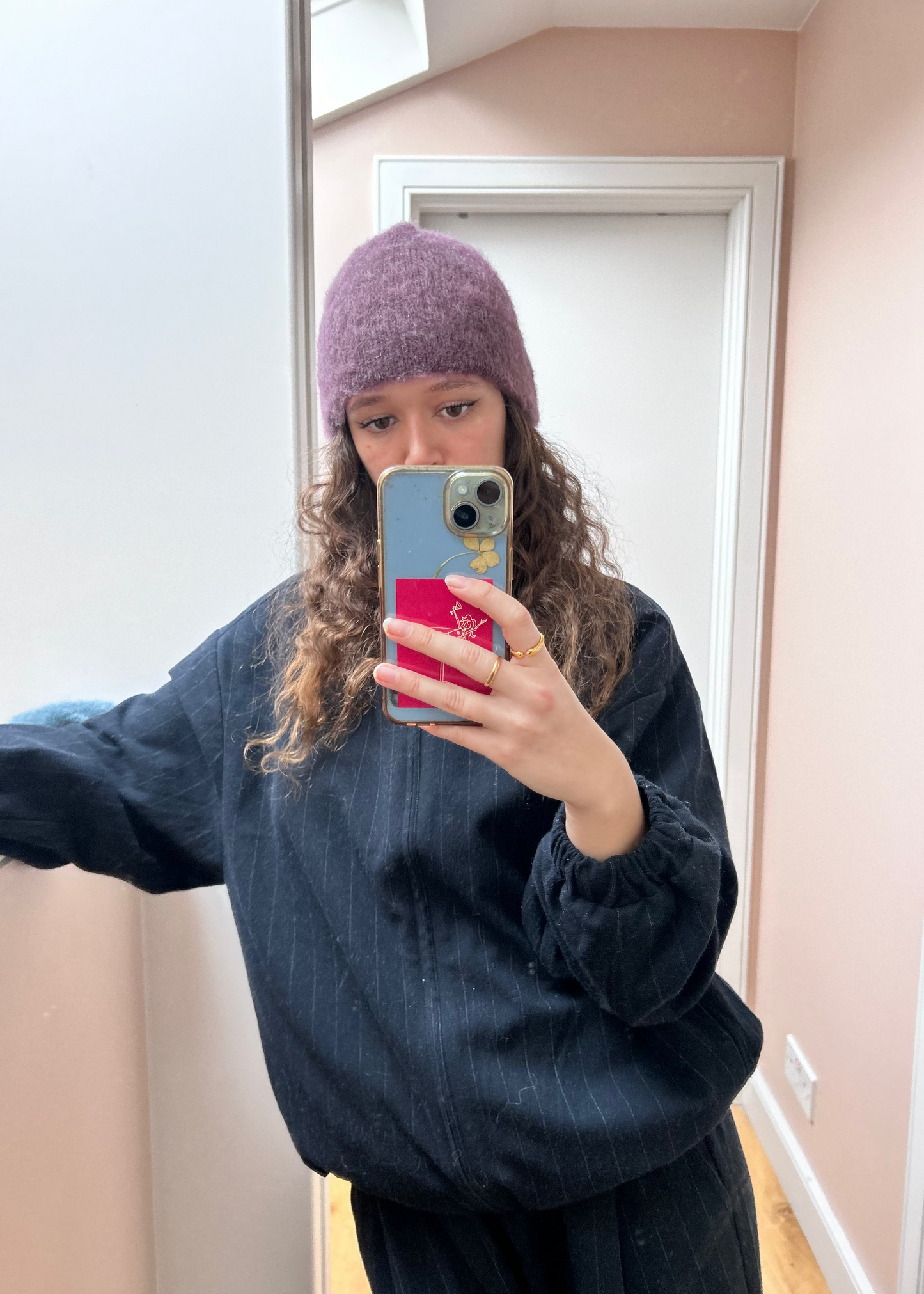 Flower Brushed Beanie - Aubergine