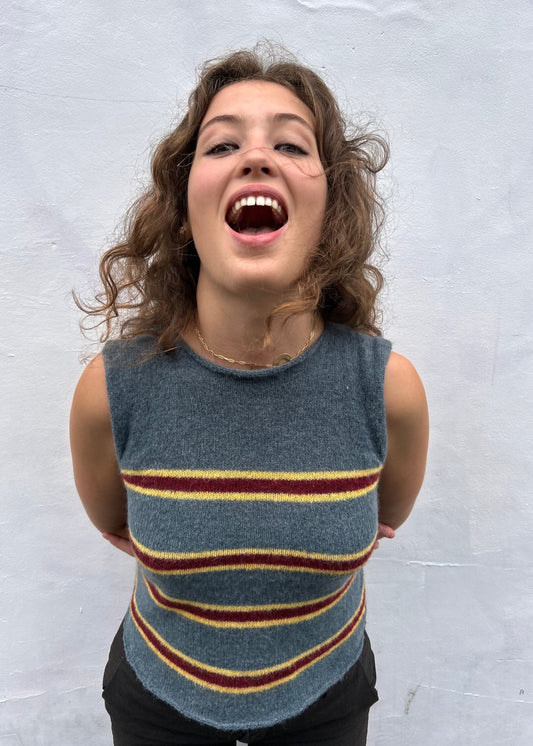 Stripy Top - L - Smoky Blue